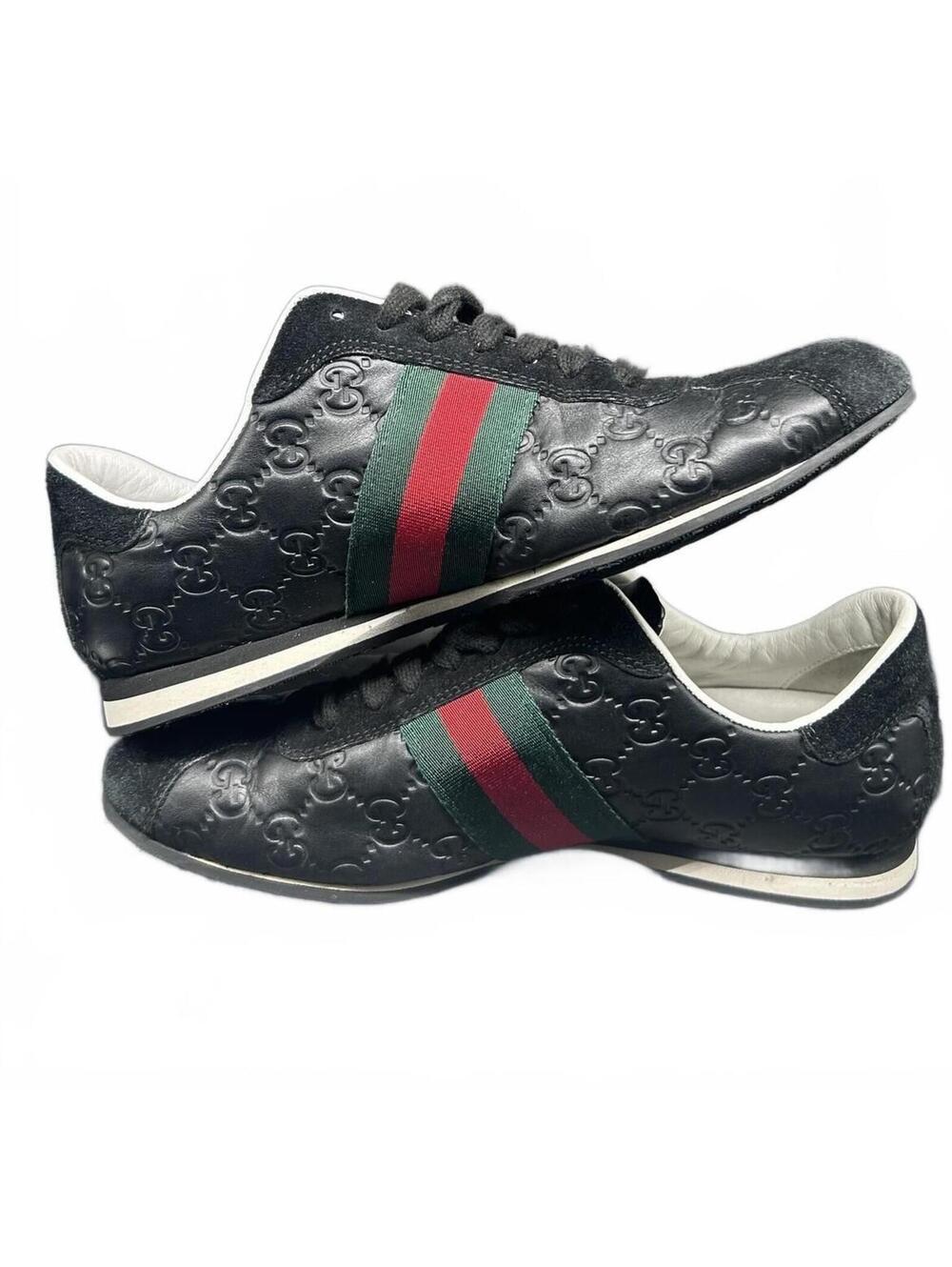 Unisex Gucci Guccissima Black Leather Web Low Top Sneaker